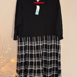 The General Good Stitch Fix Black Plaid Mixed Media Sweater Dress 1X